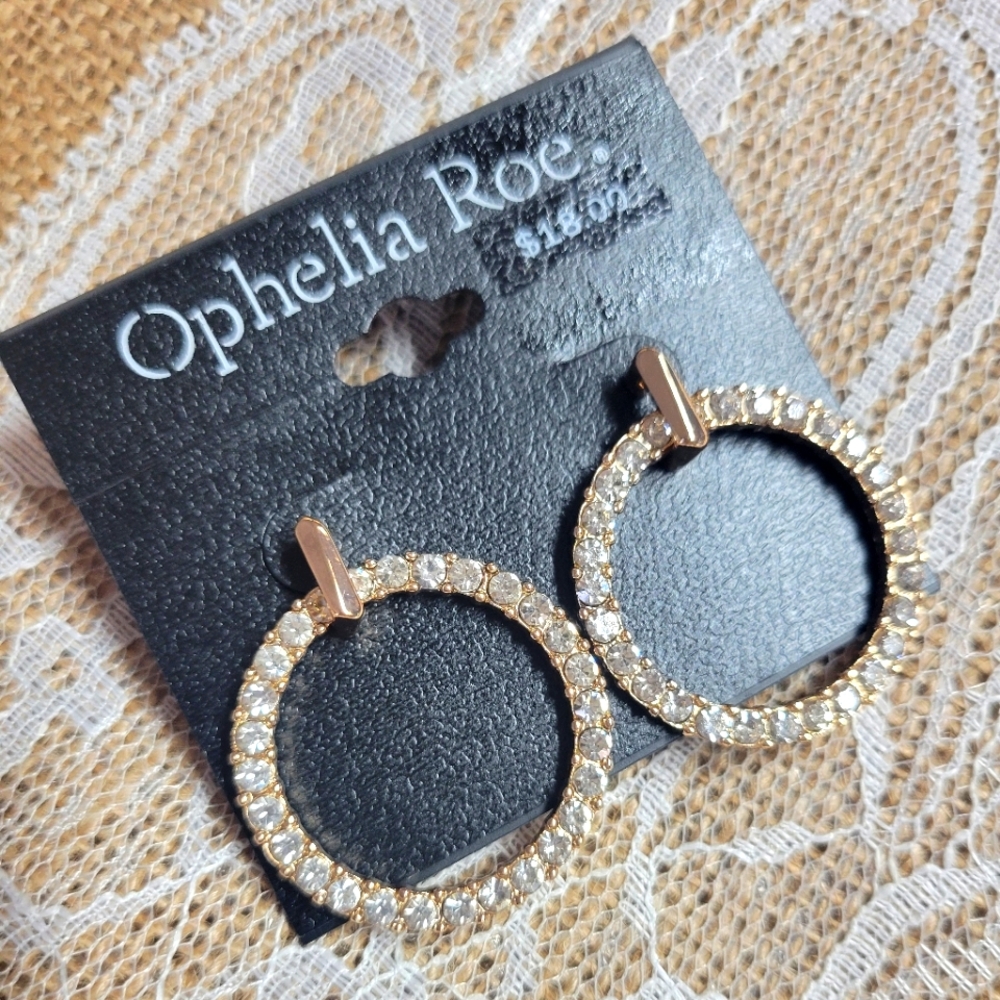 Ophelia Roe pierced post earrings rhinestone circle gold tone